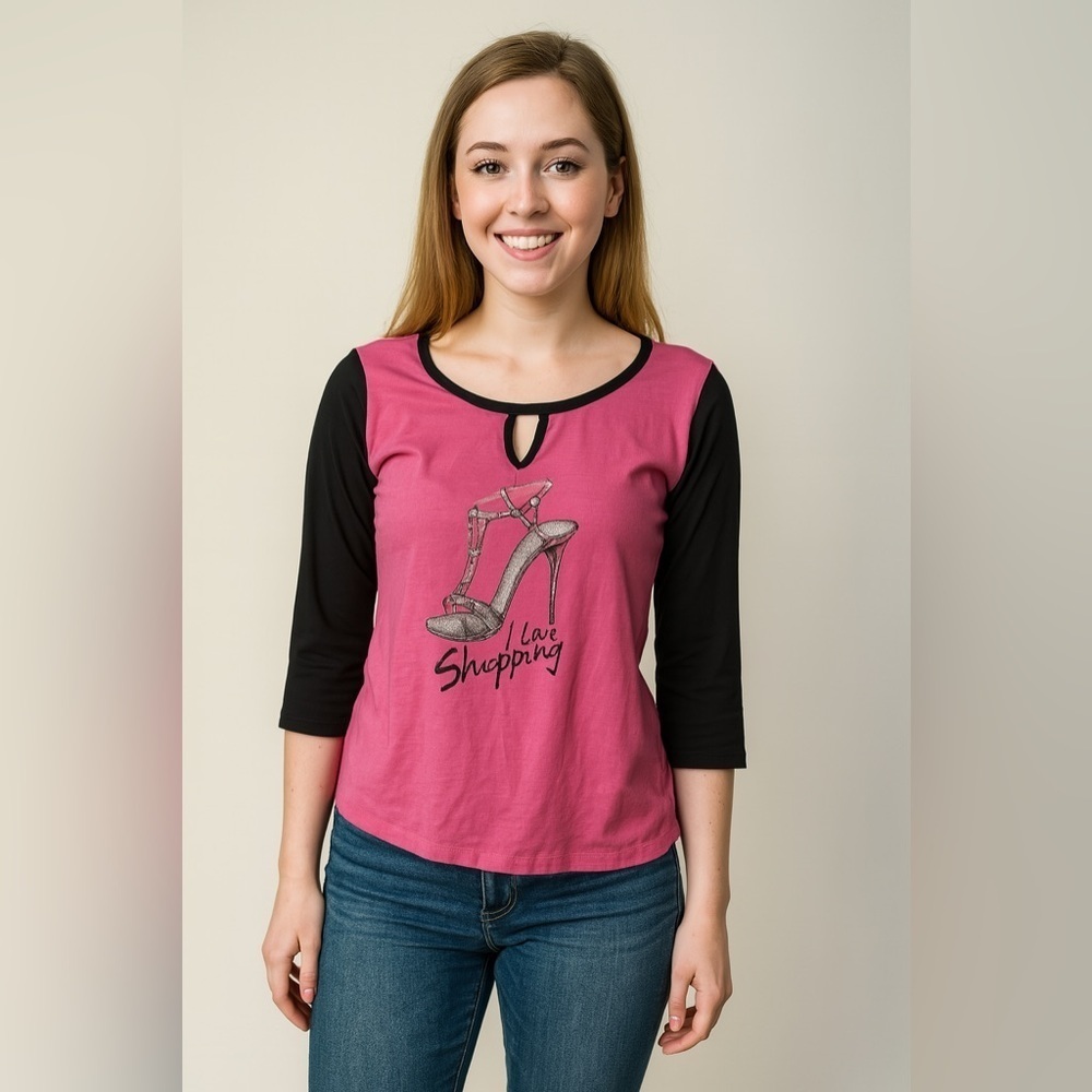 Expresso size large long sleeve black and pink top